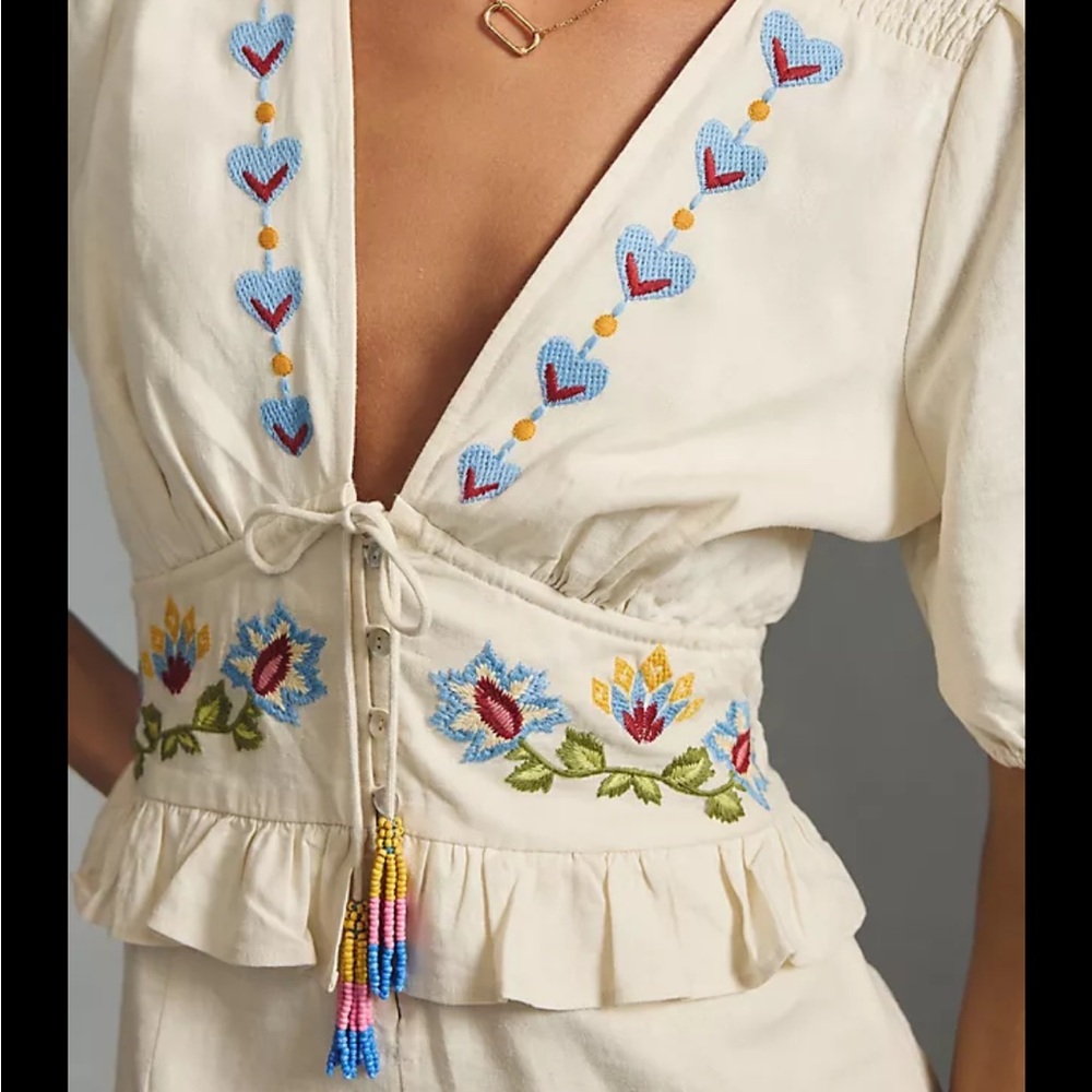 Farm Rio Embroidered Peplum Romper - Picture 2 of 6